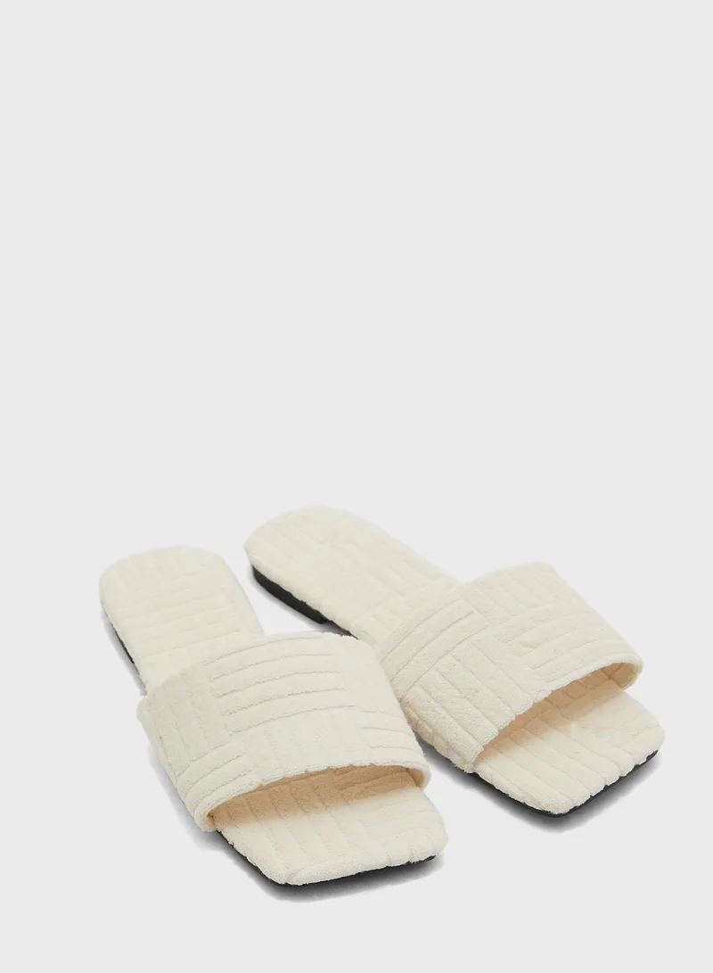 Ginger Textured Towelling Square Toe Slider