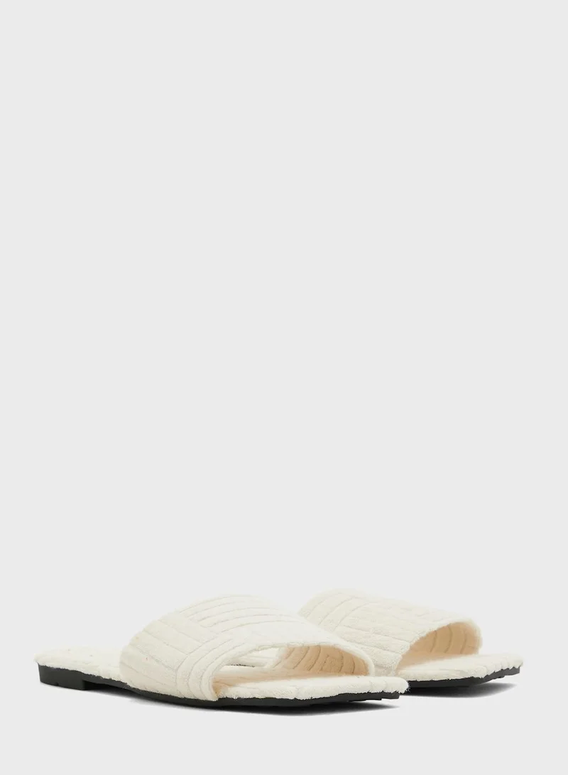 Ginger Textured Towelling Square Toe Slider