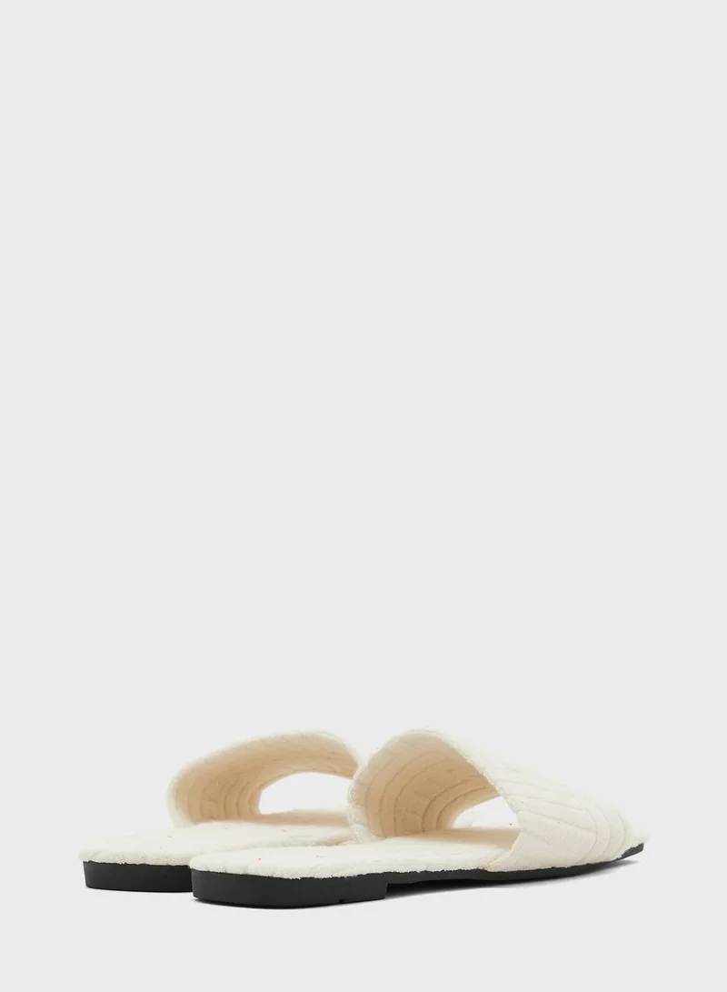 Ginger Textured Towelling Square Toe Slider