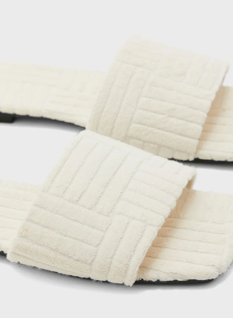 Ginger Textured Towelling Square Toe Slider