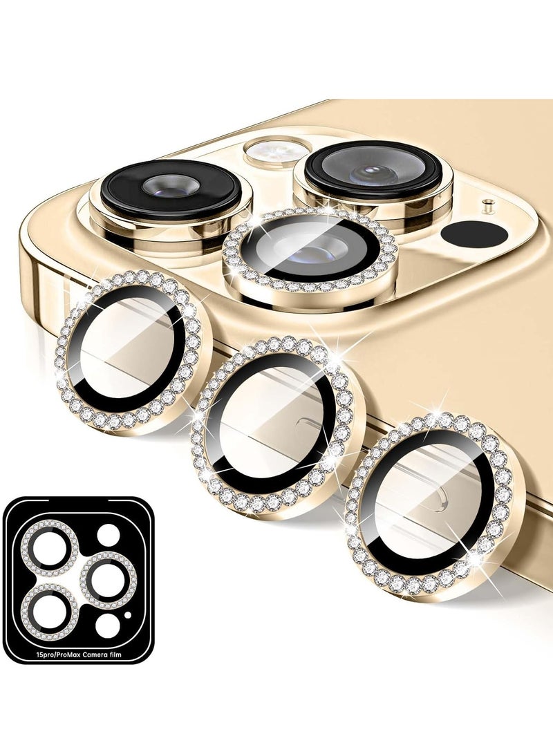 ELTRAZONE "Gold Diamond Camera Lens Protector for iPhone 16 Pro/16 Pro Max – Bling Tempered Glass Cover with Automatic Alignment Metal Rings and Glitter Film Stickers" - Image 1
