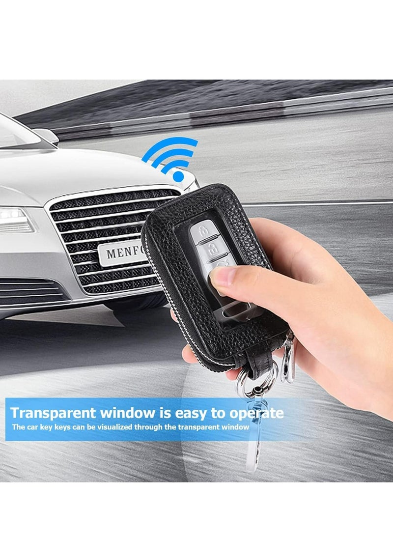 Loquat Genuine Leather Car Key Fob Case, Zippered with Lanyard, Rose Red Keychain Bag for Men  Women. - Image 3