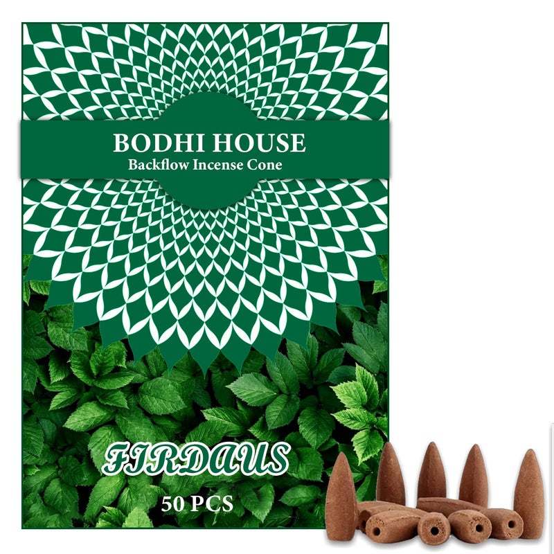 Bodhi House Backflow Natural Incense Dhoop Cones | Essential Oil Fragrant Matrix Incense Cones for Backflow Burner, Smoke Fountain | Charcoal Free Backflow Dhoop | 50 Pcs, Firdous Fragrance - Image 5