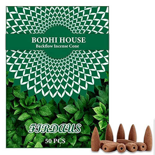 Bodhi House Backflow Natural Incense Dhoop Cones | Essential Oil Fragrant Matrix Incense Cones for Backflow Burner, Smoke Fountain | Charcoal Free Backflow Dhoop | 50 Pcs, Firdous Fragrance - Image 1