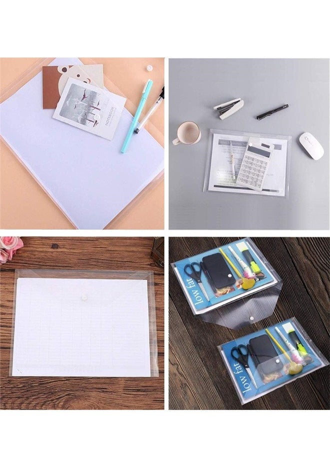 Clear Plastic Envelopes, 7Pcs A4 Letter Size Document Envelopes File Bag Filing Envelopes with Button Snap Closure, Plastic Folders for Office School Work Organization