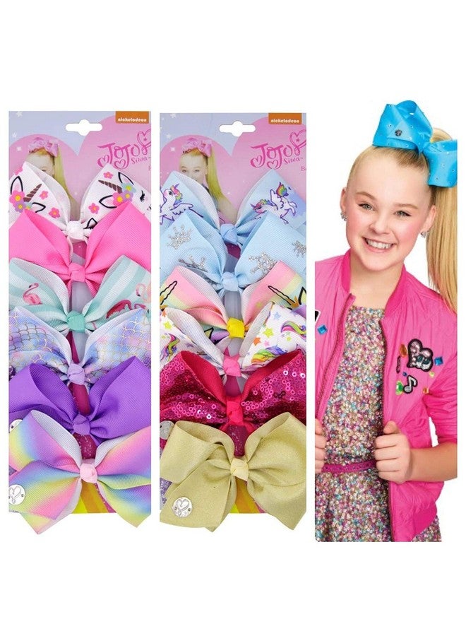 JoJo Siwa 12Pcs Hair Bows Clips For Girls (2 Set) Inches