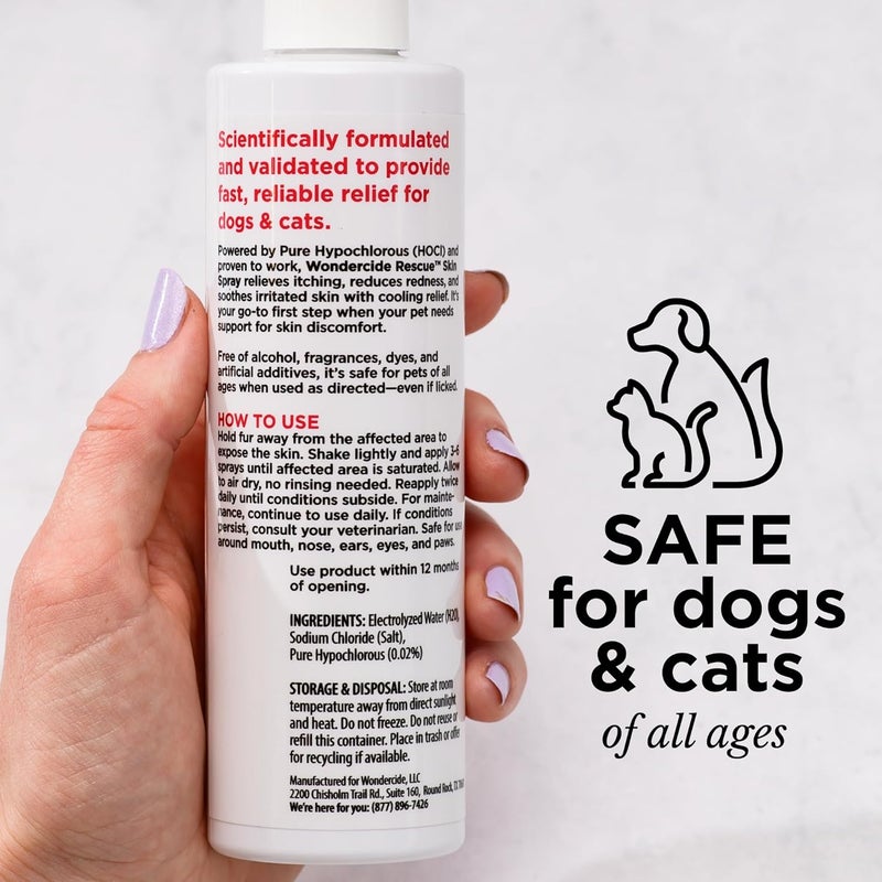 wondercide Rescue - Skin Spray for Pets - Allergy Care, Rash, Redness, and Itch Relief for Dogs and Cats with Pure Hypochlorous - 8.5 oz - Image 1