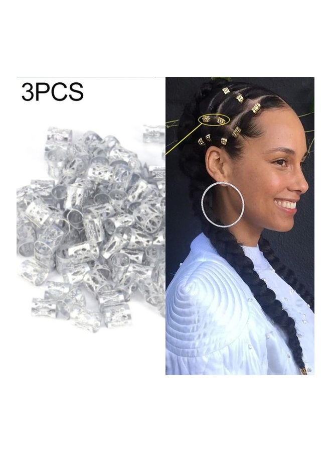 NIBEMINENT 3-Piece Dreadlocks Aluminum Rice Beads Hair Accessories Silver - Image 1