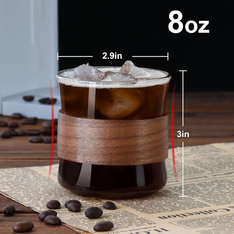 PARACITY طقم أكواب إسبريسو من 2 مع حلقة خشبية، 8 أونصات زجاج إسبريسو عالي البورسليكات، أكواب إسبريسو صغيرة شفافة، ملحقات إسبريسو - Image 3