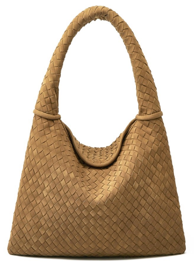 Molodo Suede Woven Hobo Bags Purses for Women Woven Leather Bag Vintage Tote Bag Retro Handbag Satchel 2025, Khaki, One size - Image 1