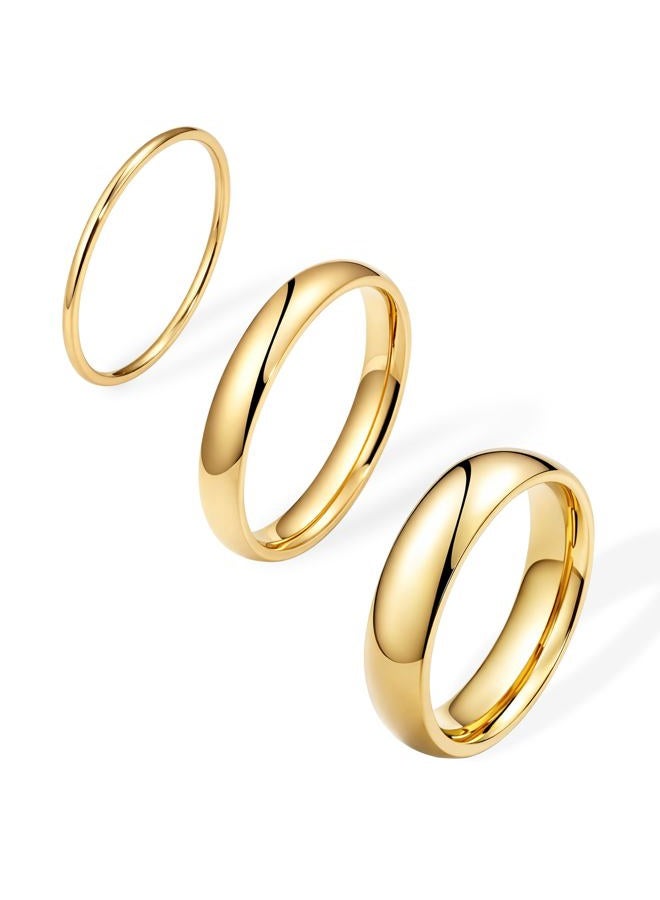 Poxtex Gold Band Rings for Women Men Non Tarnish, Dainty Wedding 14K Gold Plated Ring Set for Couples, Simple Plain Thin Promise Dome Band Thumb Pinky Stackable 1mm 3mm 5mm Jewelry Gift Comfort Fit Size 3-13 - Image 1