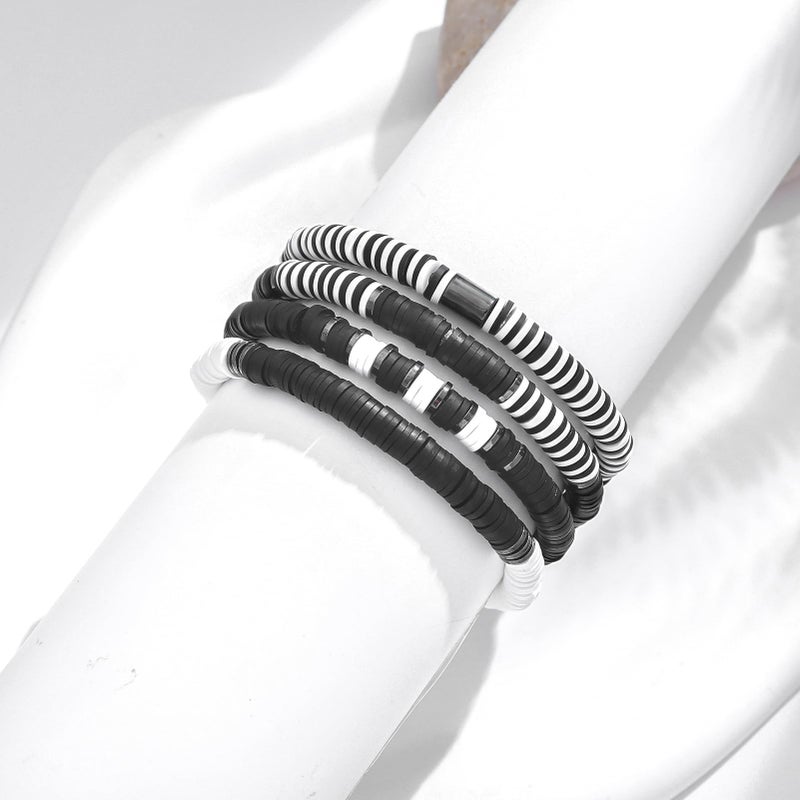 GOOJIDS Black Surfer Heishi Clay Bead Bracelets for Women Bohemian Stackable Gold Beaded Stretch Bracelets Elastic Layering Friendship Bracelets Set Boho Jewelry - Image 2