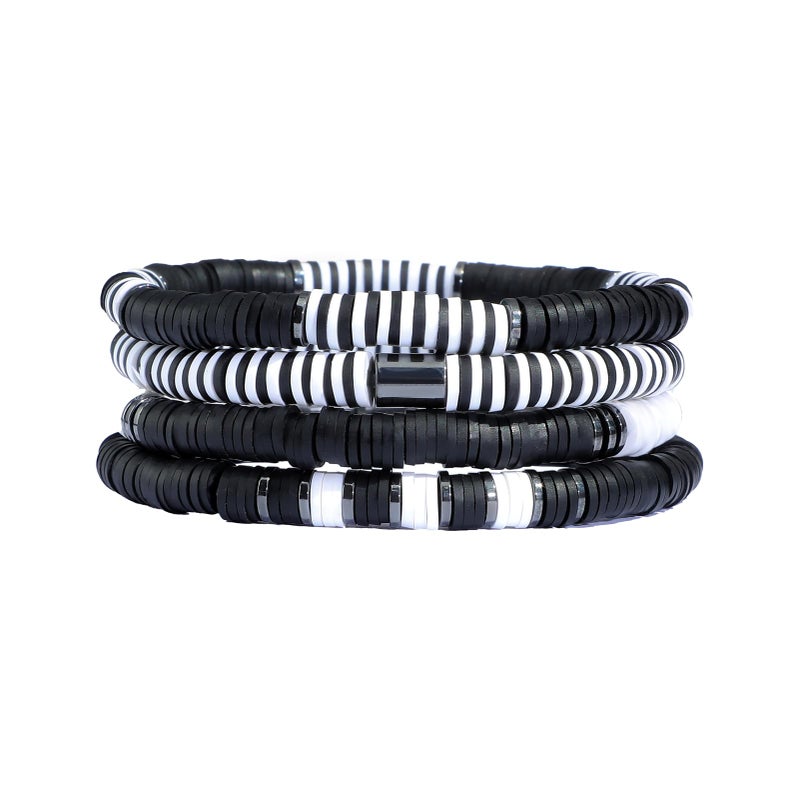GOOJIDS Black Surfer Heishi Clay Bead Bracelets for Women Bohemian Stackable Gold Beaded Stretch Bracelets Elastic Layering Friendship Bracelets Set Boho Jewelry - Image 1