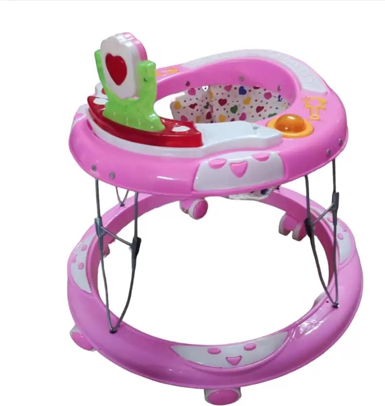 Maanit Walker with Foldable, Cushion Seat | Activity Walker for Baby with Musical Toy Bar | Walker Baby 6-18 Months Boys Girls (Pink) - Image 1