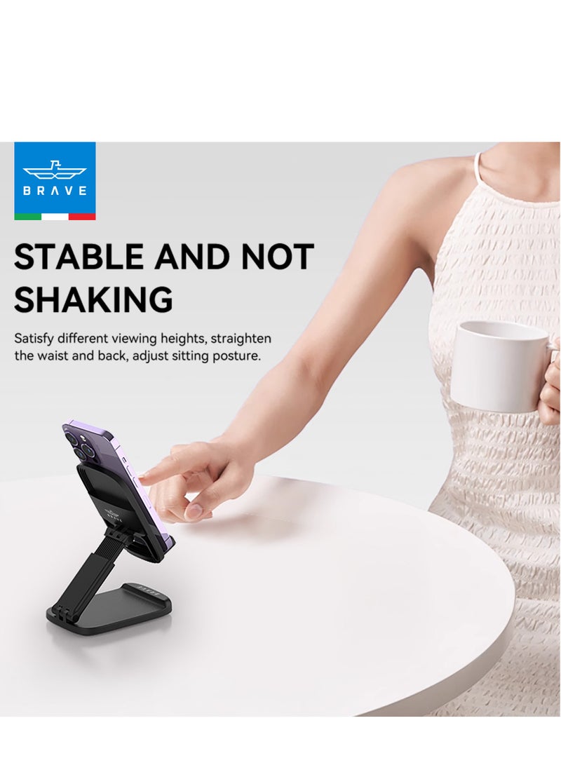 Brave Universal Foldable Adjustable Phone & Tablet Stand | Portable Desk Holder for iPhone Air, iPhone 17/17 Pro/17 Pro Max, iPhone 16/15/14/13/12 Series, iPad Pro/Air/Mini, Samsung Galaxy S25/S24/S23 Ultra, Tablets & Smartphones | Height & Angle Adjustable Metal/ABS, Lightweight & Compact – Black - Image 2