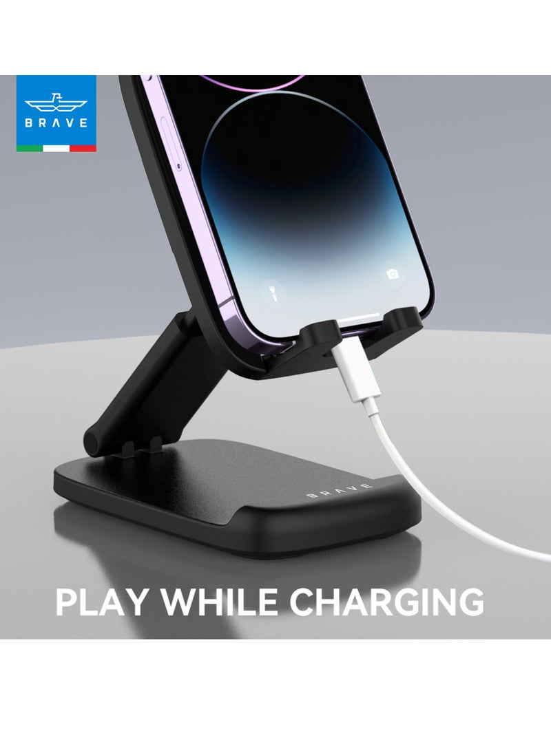 Brave Universal Foldable Adjustable Phone & Tablet Stand | Portable Desk Holder for iPhone Air, iPhone 17/17 Pro/17 Pro Max, iPhone 16/15/14/13/12 Series, iPad Pro/Air/Mini, Samsung Galaxy S25/S24/S23 Ultra, Tablets & Smartphones | Height & Angle Adjustable Metal/ABS, Lightweight & Compact – Black - Image 4