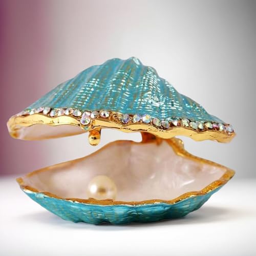 SEVENBEES Seashell Trinket Box with Pearl for Women Girls - Hand Painted Enamel Shell Jewelry Box with Crystals, Hinged Zinc Alloy Ring Holder & Collectible Figurine Valentine Decor Gifts - Image 2