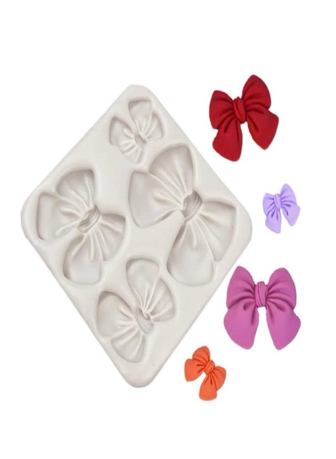 Skytail 4 Cavity Bow Silicone Mold Cute Bow Ribbon Bowknot Fondant Mold for Chocolate Cake Decoration Cupcake Topper Sugarcraft Gumpaste Jelly Ice Cube Polymer Clay Crafts Soap Resin Mold - Image 1
