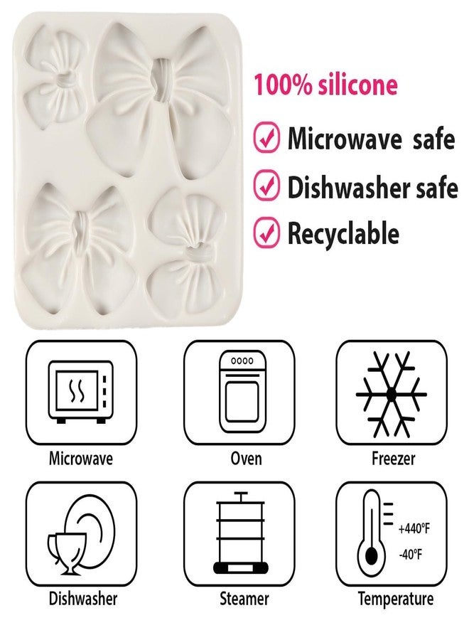 Skytail 4 Cavity Bow Silicone Mold Cute Bow Ribbon Bowknot Fondant Mold for Chocolate Cake Decoration Cupcake Topper Sugarcraft Gumpaste Jelly Ice Cube Polymer Clay Crafts Soap Resin Mold - Image 4