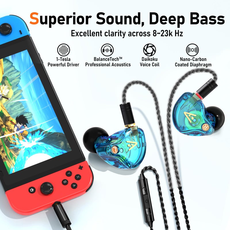 Audiovance Vibes 202M Wired Earbuds - HiFi in Ear Monitor Headphones - Noise Isolating Ear Buds w/ Mic - Clear Sound, Deep Bass & Comfort-Fit Gaming Earphones - MMCX to 3.5mm & Silver Plated Cord, Carrying Case - Image 3