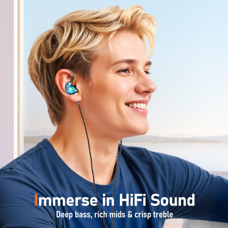 Audiovance Vibes 202M Wired Earbuds - HiFi in Ear Monitor Headphones - Noise Isolating Ear Buds w/ Mic - Clear Sound, Deep Bass & Comfort-Fit Gaming Earphones - MMCX to 3.5mm & Silver Plated Cord, Carrying Case - Image 2