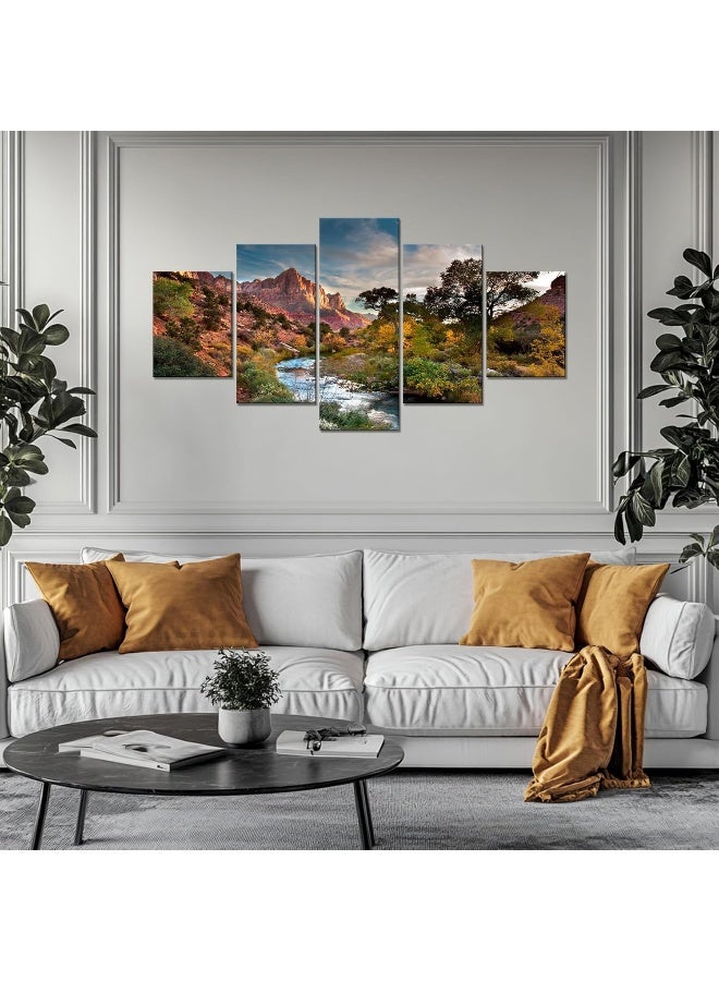 Home Trove Artbrush Tower Zion National Park Wall Art Zion Painting Wall Decor Utah Landscape Picture Canvas Print Nature Wilderness Poster Framed Home Living Room Bedroom Decoration Ready To Hang(60''Wx32''H) - Image 2