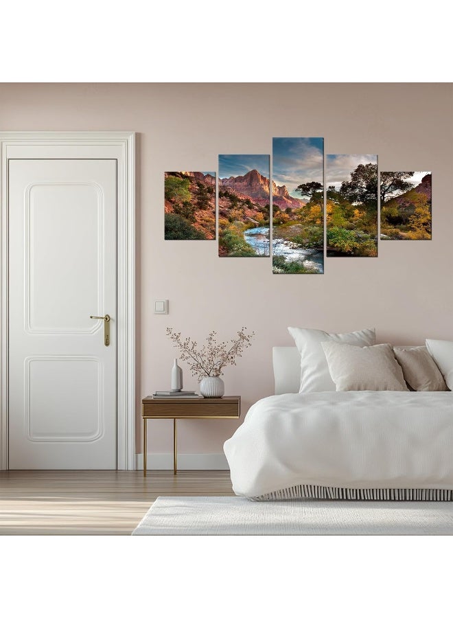 Home Trove Artbrush Tower Zion National Park Wall Art Zion Painting Wall Decor Utah Landscape Picture Canvas Print Nature Wilderness Poster Framed Home Living Room Bedroom Decoration Ready To Hang(60''Wx32''H) - Image 3