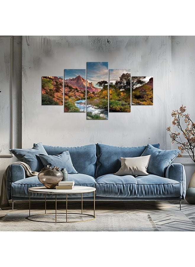 Home Trove Artbrush Tower Zion National Park Wall Art Zion Painting Wall Decor Utah Landscape Picture Canvas Print Nature Wilderness Poster Framed Home Living Room Bedroom Decoration Ready To Hang(60''Wx32''H) - Image 4