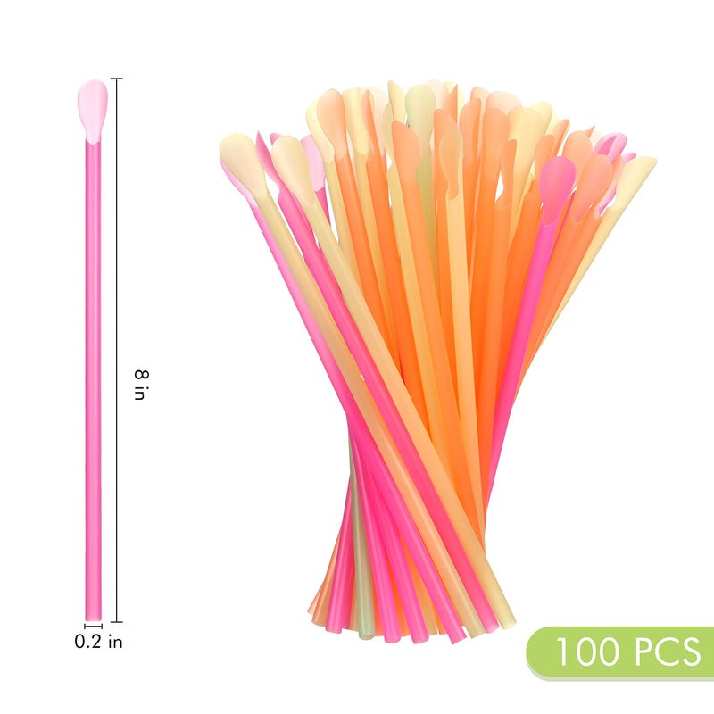 BOAO Boao 100 Pieces Snow Cone Cups 4.5 OZ Leakproof Cone Paper Cups Matching 100 Pieces Spoon Straws for Snow Cone Syrups Slush Shaved Ice Cream Sorbet Water(Splashing Ink Style) - Image 2