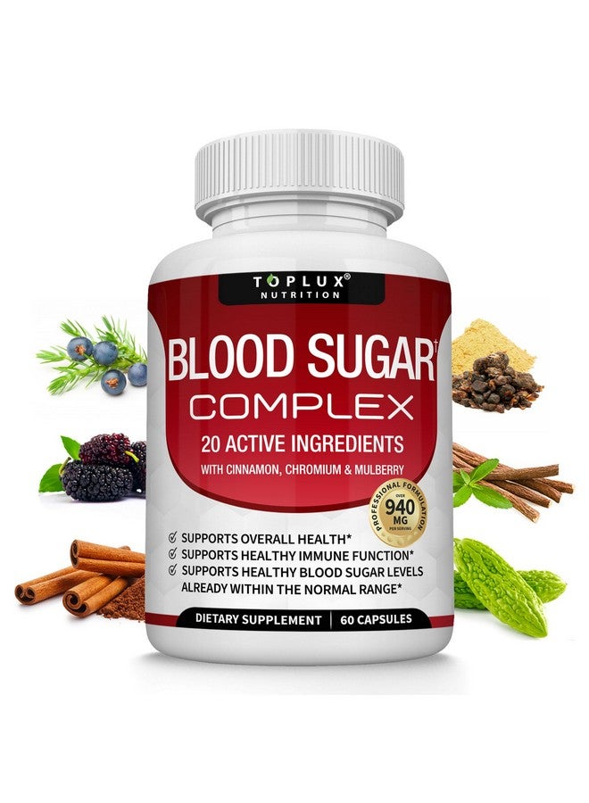 Toplux مكمل مركب سكر الدم - يدعم مستويات سكر الدم الصحية التي تقع بالفعل ضمن النطاق الطبيعي طبيعي بالكامل مع القرفة، البطيخ المر، الكروم، التوت، حمض ألفا ليبويك، غير معدّل وراثيًا، 60 كبسولة - Image 1