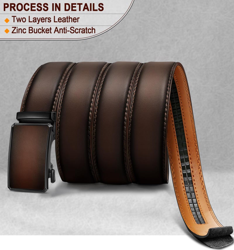 KEMISANT Men Belt Ratchet Click Belt Genuine Leather Adjustable For Men Golf Dress Casual Jeans 1 3/8-Cut For Fit(Deep Brown,32"-38" Waist Adjustable) - Image 2