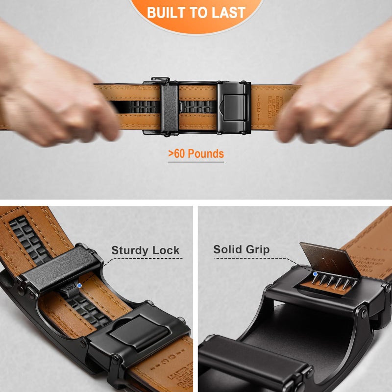 KEMISANT Men Belt Ratchet Click Belt Genuine Leather Adjustable For Men Golf Dress Casual Jeans 1 3/8-Cut For Fit(Deep Brown,32"-38" Waist Adjustable) - Image 4