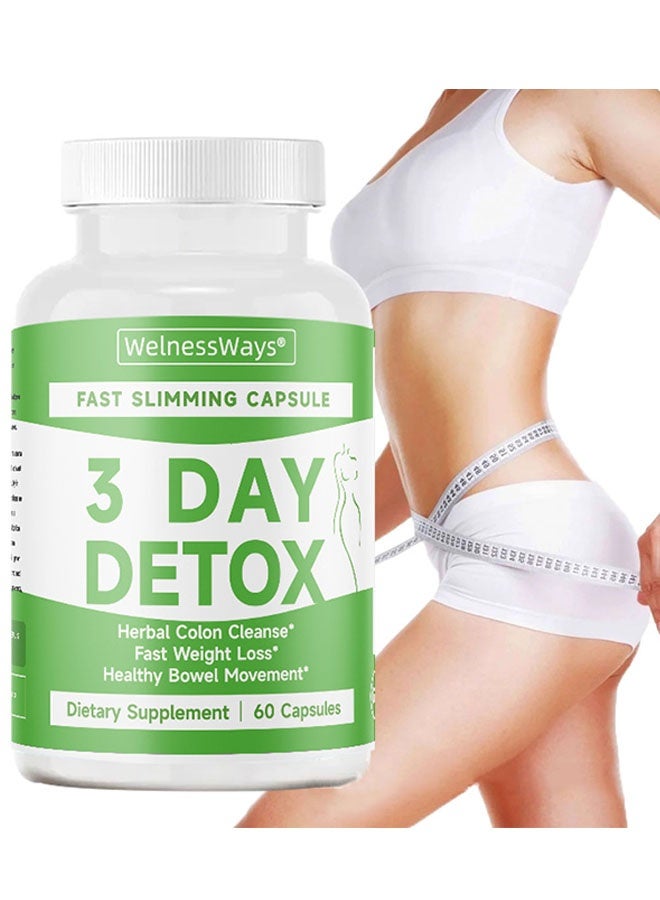 WelnessWays 3 Day Detox Fast Slimming Capsule 60 Capsules, Health and Safe, Burn Tummy Fat and Boosts Metabolism, Dietary Supplement - Image 1