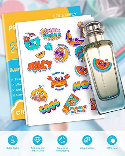 Colemoly Sticker Paper Clear Printable Vinyl for Inkjet Printer-25 Transparent Dry-Quick Sheets of 8.5’’x11’’ Decals and Labels Self-Adhesive Non-Waterproof Papers Tear Resistance Bright Color for DIY - Image 4