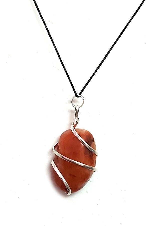 ASTROGHAR Natural Carnelian Tumble Shaped Wire Wrapped Pendant For Men And Women For Reiki Healing - Image 1