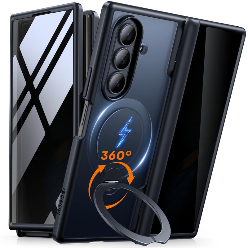 MOBOSI for Z Fold 7 Case with Rotatable Ring Stand & Privacy Screen Protector, Compatible with Magsafe, 18FT MIL-Grade Protection, Magnetic Shockproof Slim Case for Samsung Galaxy Z Fold7, Black - Image 1