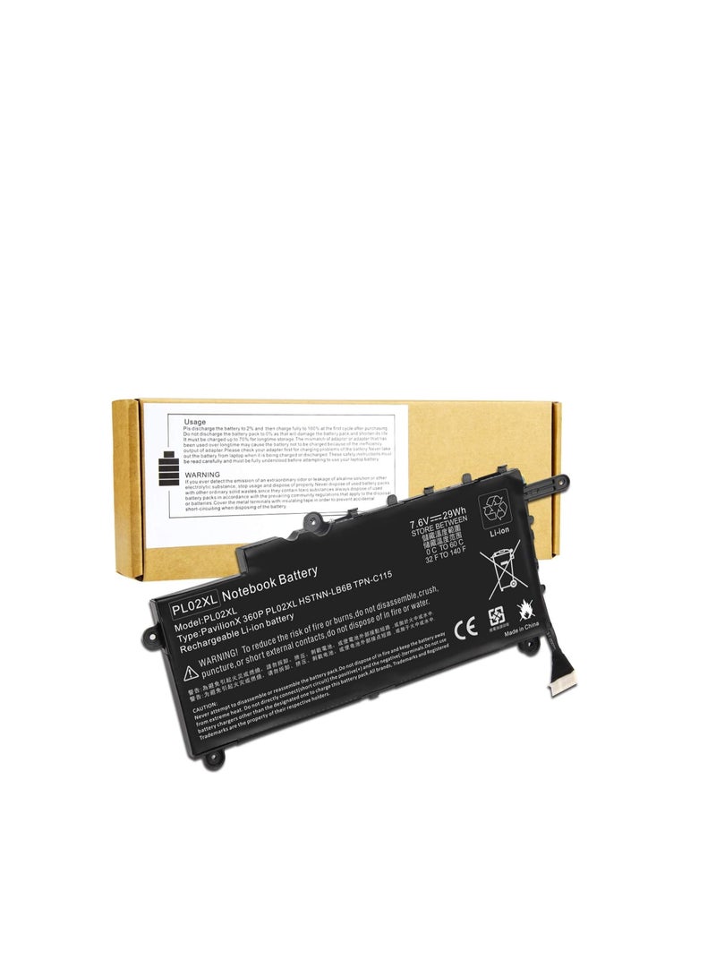 Terabyte 7.6V 3400mAh/29Wh PL02XL Laptop Battery Compatible for Hp Pavilion 11-n X360 Series 751875-001 PL02XL 751681-421 751681-231 HSTNN-LB6B HSTNN-DB6B TPN-C115 - Image 1