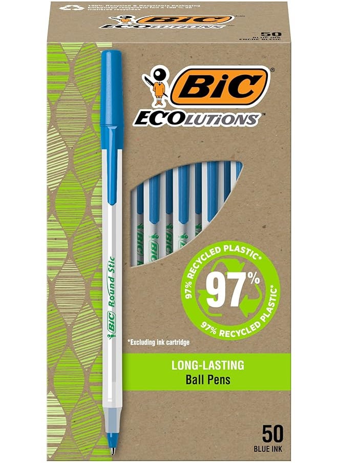 Bic - Ecolutions Round Stick Ballpoint Pen Medium Point 1.0Mm Blue 50 Count - Image 1