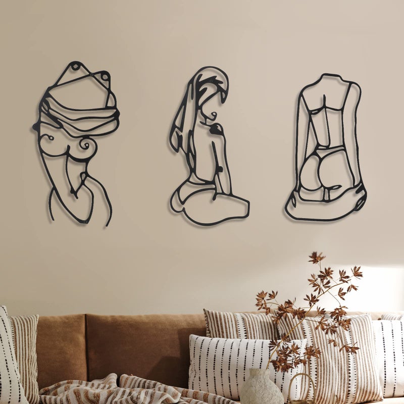 Photect 3 Pcs Metal Wall Art Decor Minimalist Abstract Woman Wall Art Metal Modern Line Drawing Decor Female Single Line Home Hanging for Bedroom Bathroom Living Room Christmas Housewarming(Lively) - Image 1
