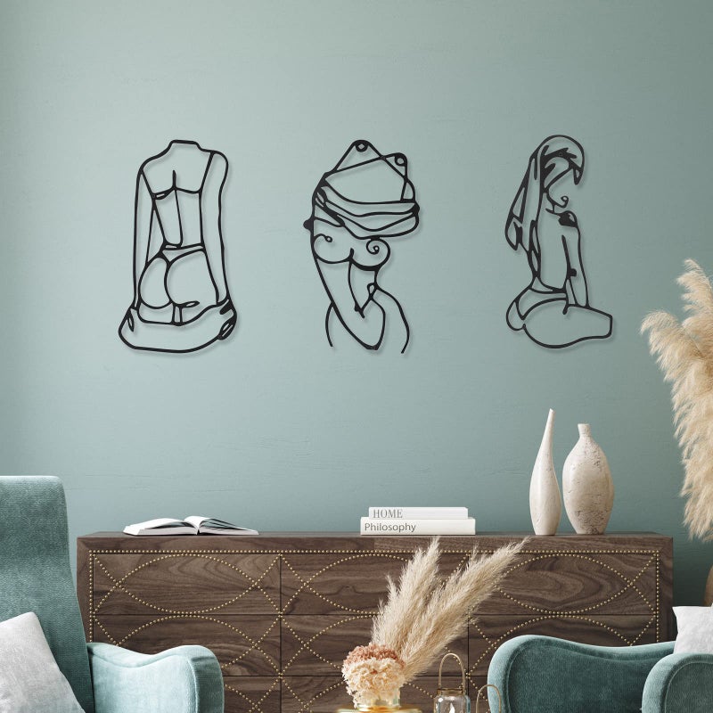 Photect 3 Pcs Metal Wall Art Decor Minimalist Abstract Woman Wall Art Metal Modern Line Drawing Decor Female Single Line Home Hanging for Bedroom Bathroom Living Room Christmas Housewarming(Lively) - Image 2