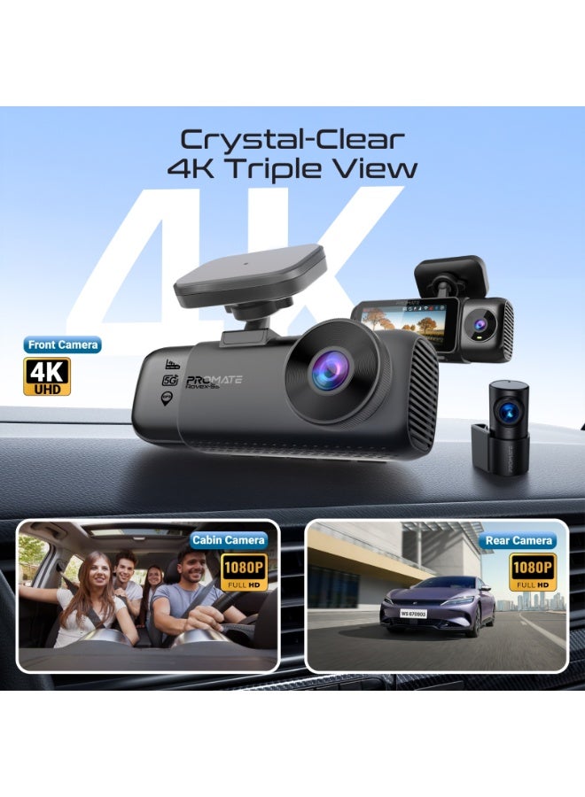 بروميت كاميرا بروميت 4K للوحة القيادة، أمامية وخلفية، مزودة بنظام تحديد المواقع العالمي (GPS)، وواي فاي مزدوج، ورؤية ليلية بتقنية Starvis 2، وذاكرة تخزين 512 جيجابايت، وشاشة مراقبة لركن السيارة، وقفل بمستشعر G، وشاشة LCD، Rovex-S3 - Image 2