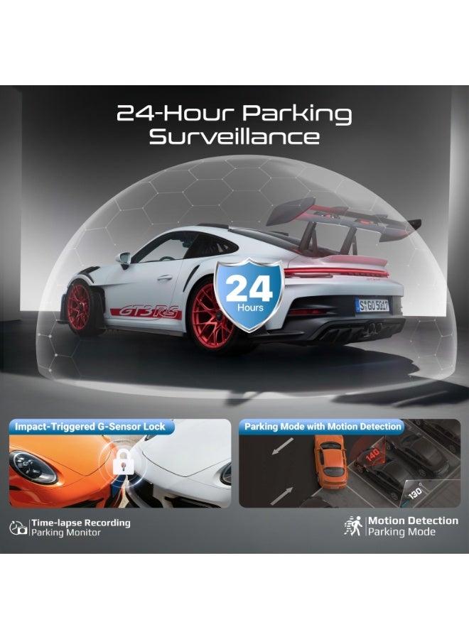 بروميت كاميرا بروميت 4K للوحة القيادة، أمامية وخلفية، مزودة بنظام تحديد المواقع العالمي (GPS)، وواي فاي مزدوج، ورؤية ليلية بتقنية Starvis 2، وذاكرة تخزين 512 جيجابايت، وشاشة مراقبة لركن السيارة، وقفل بمستشعر G، وشاشة LCD، Rovex-S3 - Image 4