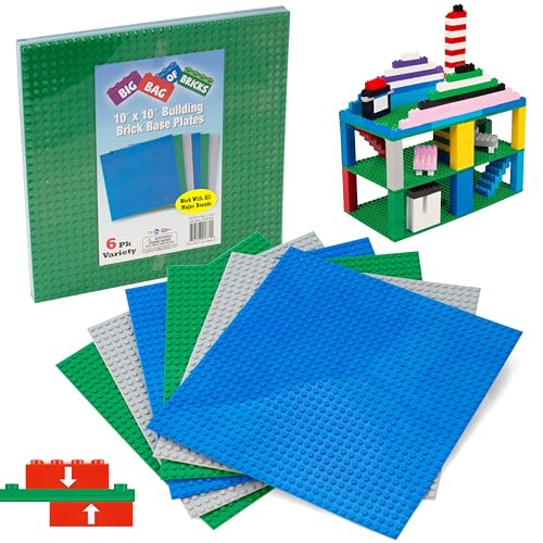 SCS Direct Bricks Building Blocks Baseplates - Large 10" x 10" Stackable - Variety Pack Plates with Dual Connectivity(6 Pk) Compatible with and Tight Fit All Major Building Blocks Brands, Gift - Image 1