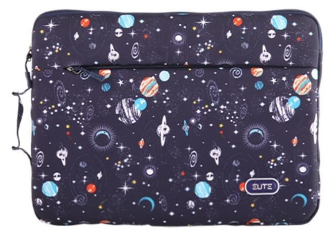 Elite 14.1" laptop sleeve with an elegant space-themed design. Soft velvet interior for device protection, front zipper pocket, and side handle for easy carrying. - Image 1