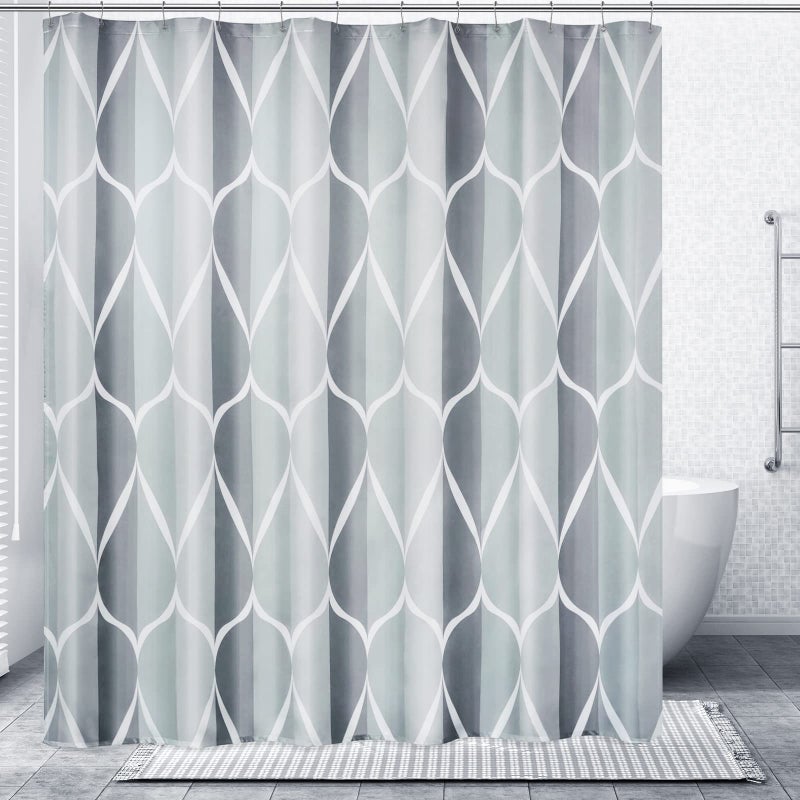 Gelbchu Grey Fabric Shower Curtain  Waterproof Design and Polyester  Quick-Drying  Weighted Hem  Shower Curtains Set for Bathroom W 72 x H 72  Machine Washable with 12 Hooks - Image 1