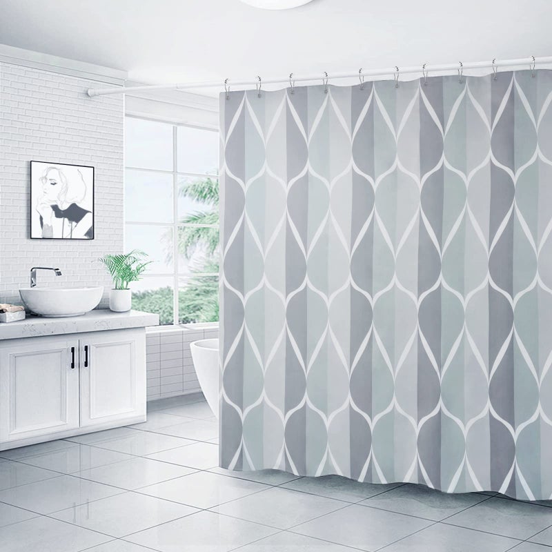 Gelbchu Grey Fabric Shower Curtain  Waterproof Design and Polyester  Quick-Drying  Weighted Hem  Shower Curtains Set for Bathroom W 72 x H 72  Machine Washable with 12 Hooks - Image 2