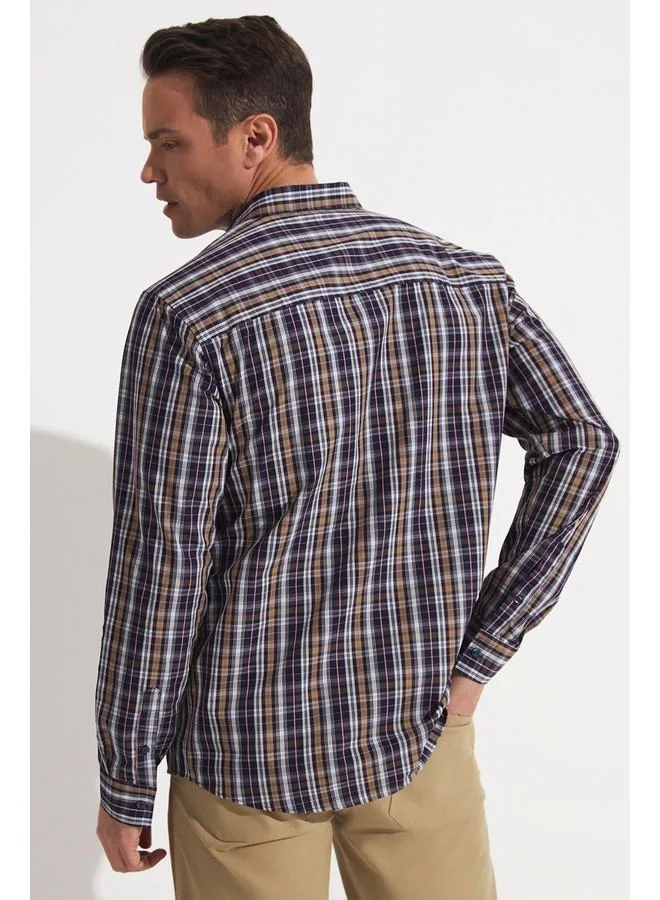 JUNE June Men Checkered Long Sleeve Shirt Navy - Blue