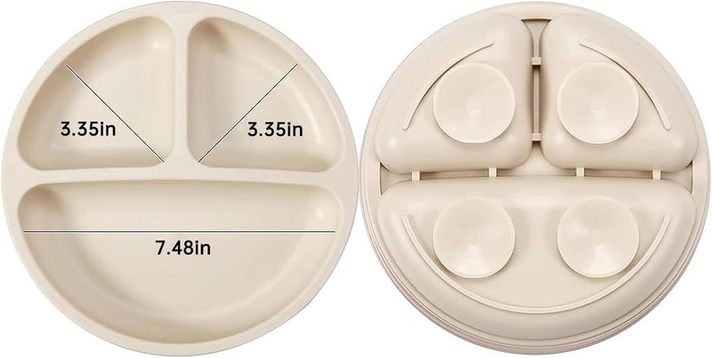 PandaEar Silicone Baby Feeding Set| 2 Pack Silicone Divided Suction Plate and 2 Pack Tiny Cup with 2 Spoons 2 Forks| Baby Led Weaning Supplies Self Feeding Eating Utensils (Light Tan/Pink) - Image 3