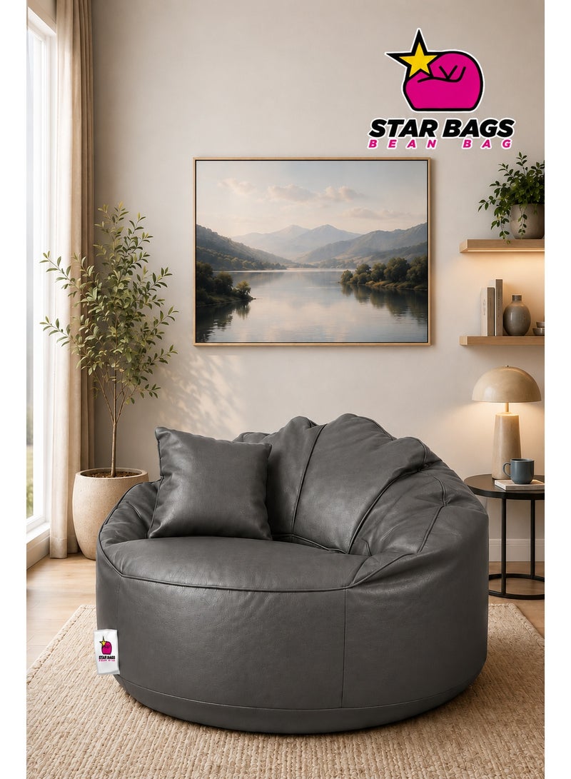 Star Bags - Bean Bags King Bean Bag Chair from Premium Leather - From Star Bags - 105*105 cm - Grey with Pillow - Image 1