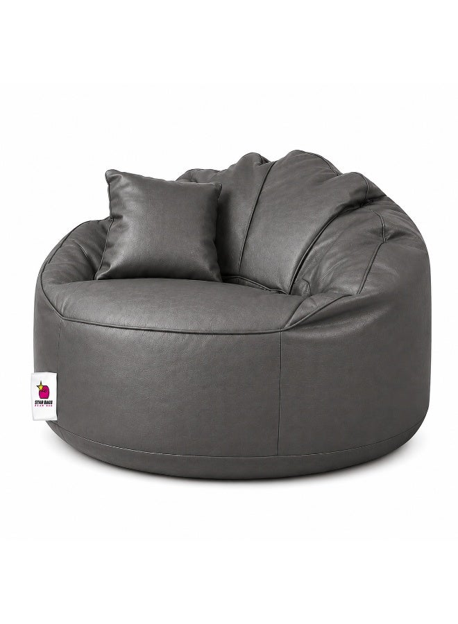 Star Bags - Bean Bags King Bean Bag Chair from Premium Leather - From Star Bags - 105*105 cm - Grey with Pillow - Image 2
